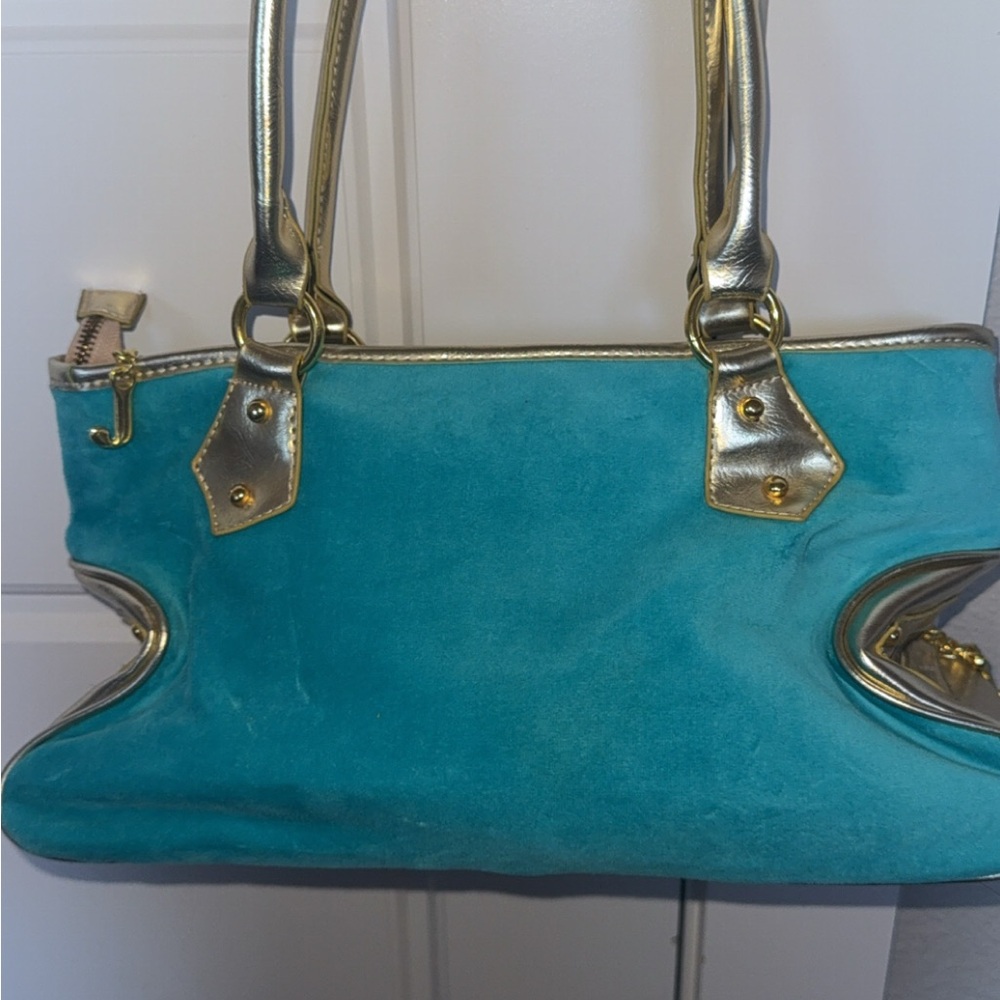 Juicy Couture Shoulder Hand Bag Teal Blue & Gold Contrast - Picture 5 of 7